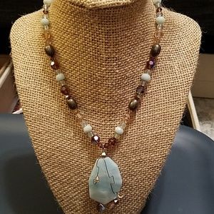 Brown and Blue Beaded Necklace